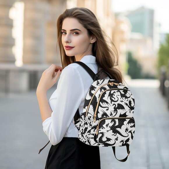 Women Dragon Mini Backpack Lightweight Water Resistant Polyester - Picture 2 of 7